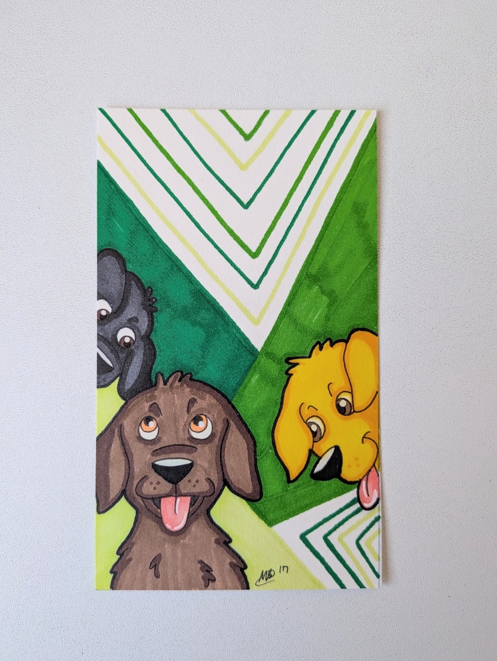 Original Dogcember Labrador Retriever Puppy Trio 3×5 Marker Illustration